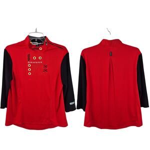Jamie Sadock Red Black Grommet Offset Zip 3/4 Sleeve Activewear Top Shirt M